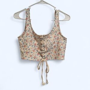 Cider Lace-Up Floral Crop Top XS